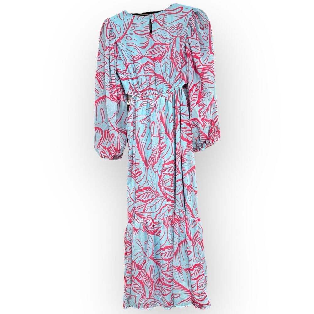 NWT Jessica Simpson Women’s Teal Blue and Pink Floral Chiffon Maxi Dress -Small - Picture 10 of 11